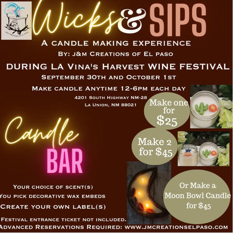 Wicks + Sips at La Vina Harvest Wine Festival Sept 30 and Oct 1st.