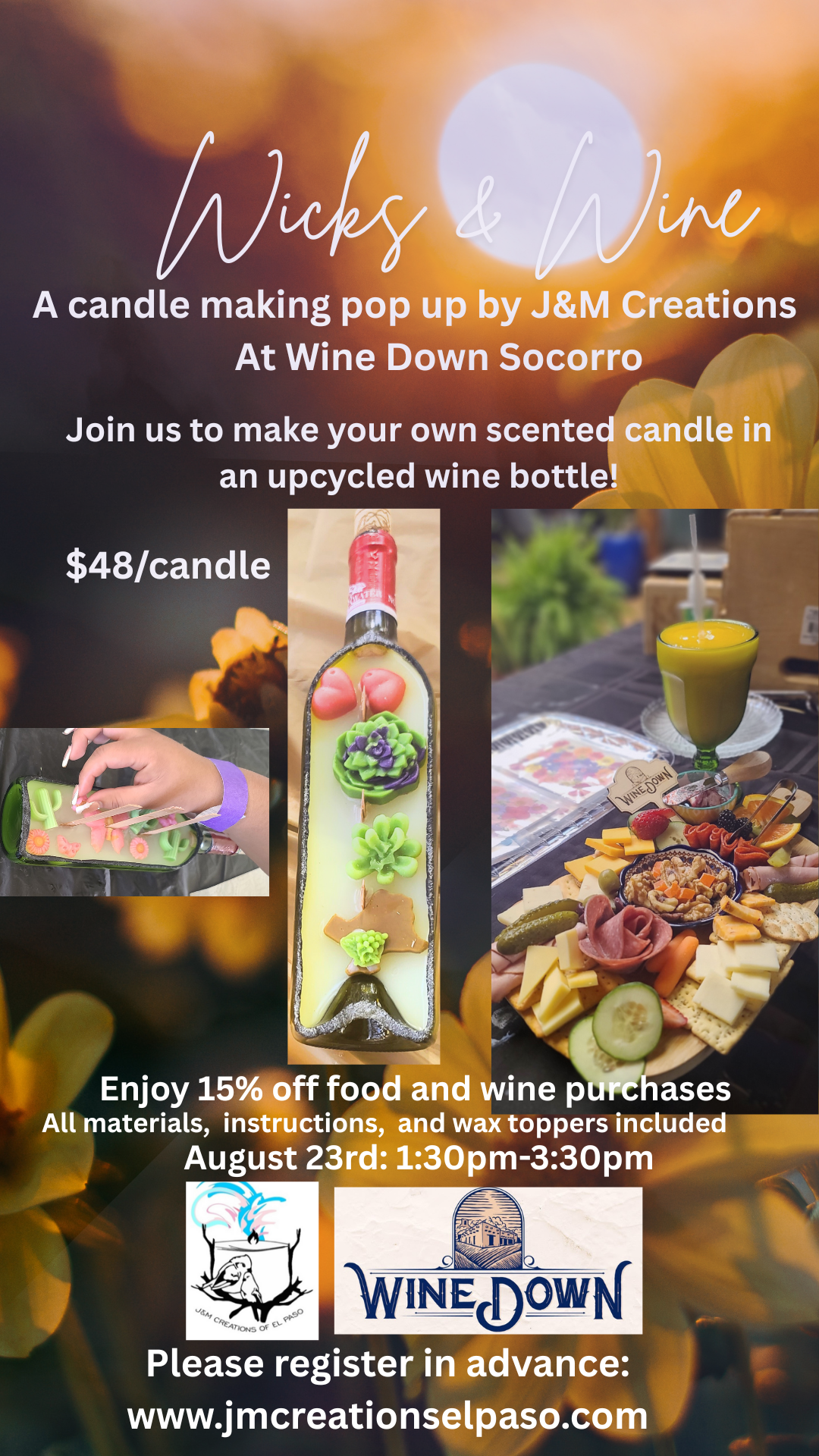 Wicks + Wine at Wine Down Socorro Aug. 23rd