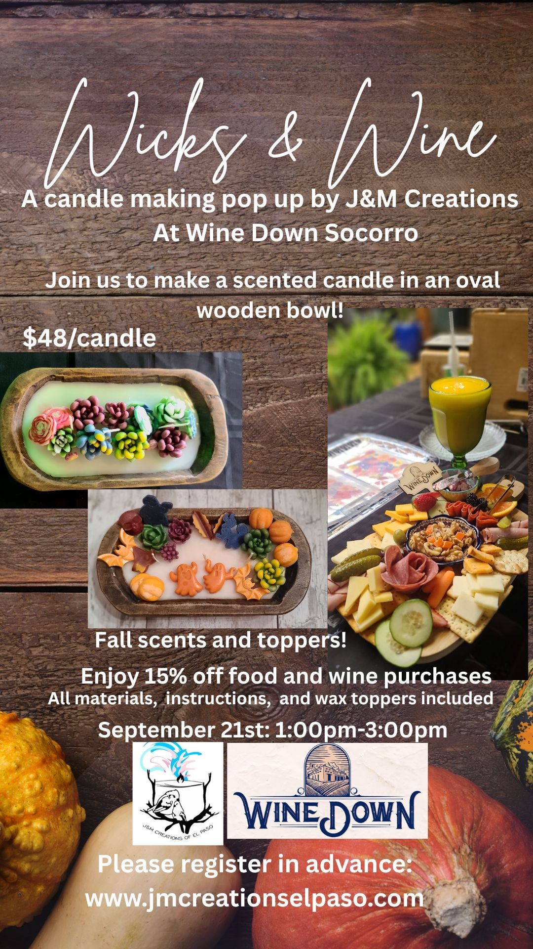 Wicks + Wine at Wine Down Socorro Sept. 21st